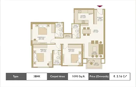 3bhk 1090sq.ft